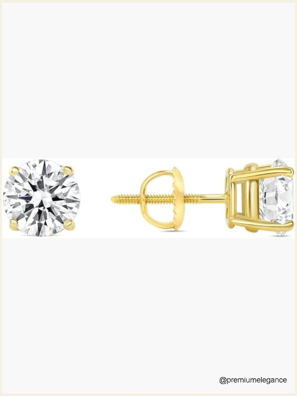 1ct Round Cut Diamond Stud Earrings 14K Yellow Gold Screw Back Basket Setting